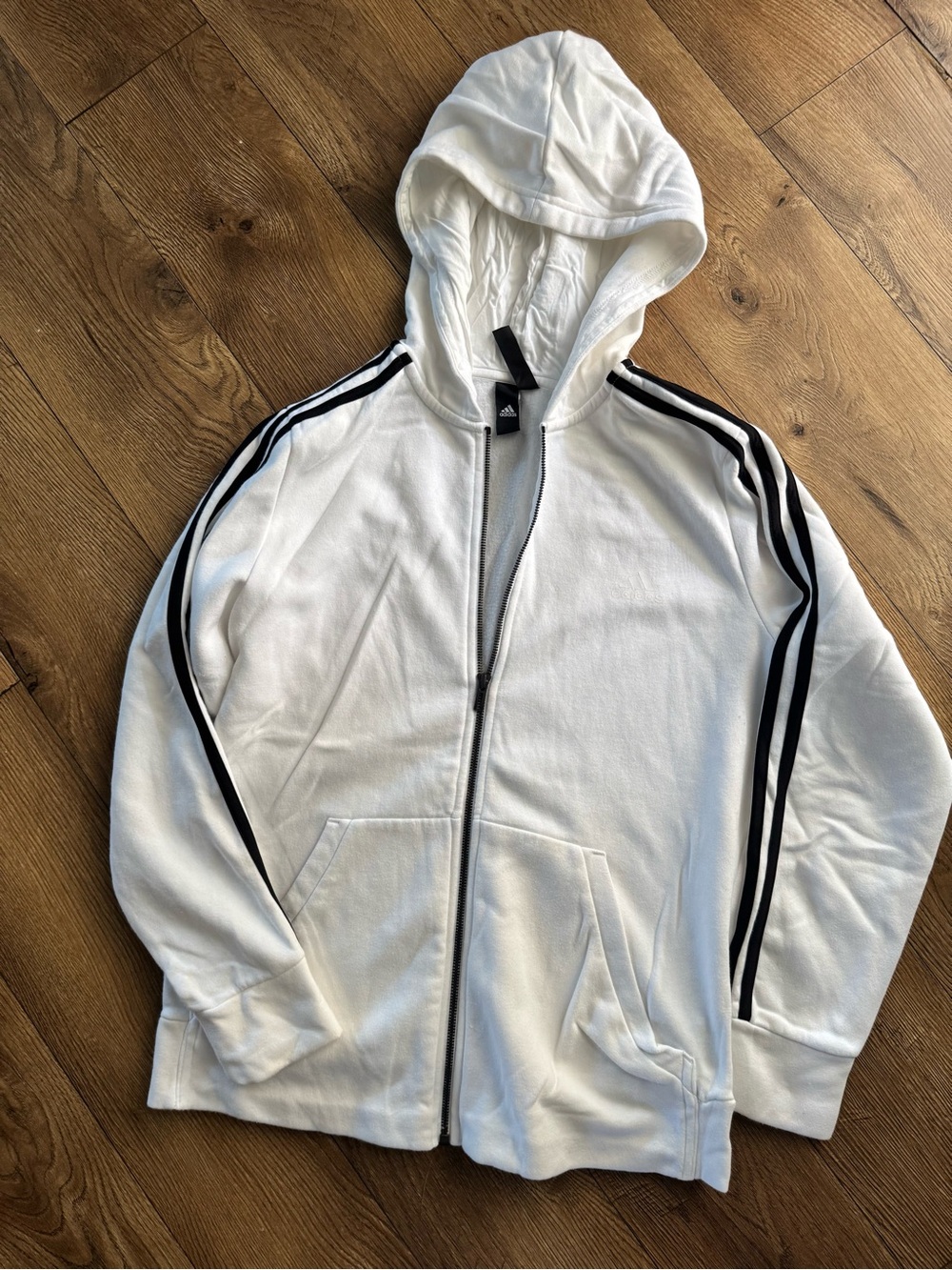 adidas White Hooded  with Black Shoulder Stripes